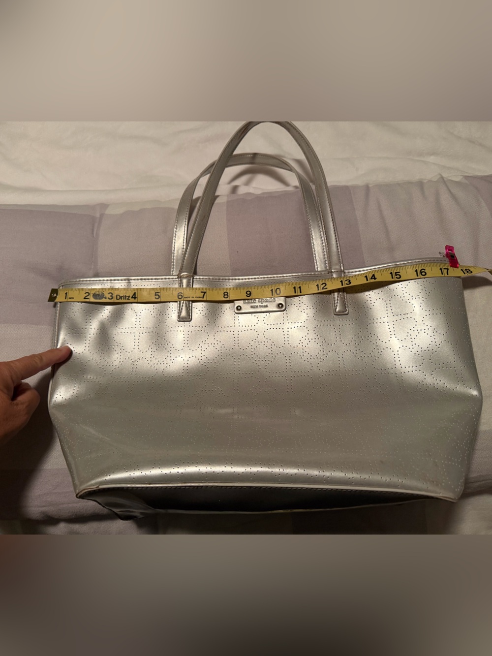 kate spade harmony Metallic Silver Perforated Leather Tote - Picture 8 of 13